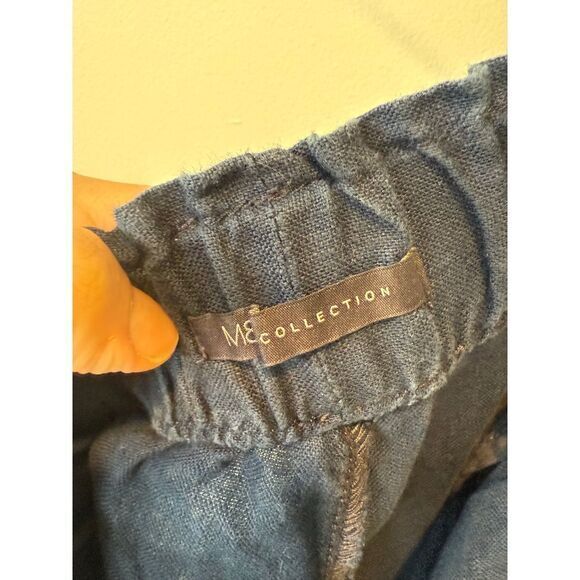 M&S Collection Navy Blue Wide Leg Linen Palazzo‎ Pants Elastic Waist US 12 14 - Picture 4 of 5